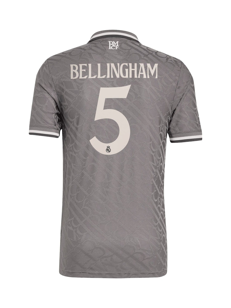 adidas Grey Real Madrid Third Authentic Shirt 2024-25 Bellingham 5 - Image 3 of 3