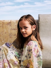 Multi Sequin Flower Print Angel Sleeve Dress (3-16yrs) - Image 11 of 13