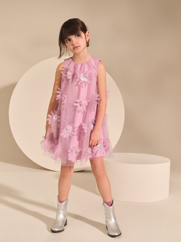 Lilac Purple 3D Floral Print Occasion Dress (3-16yrs) - Image 1 of 3