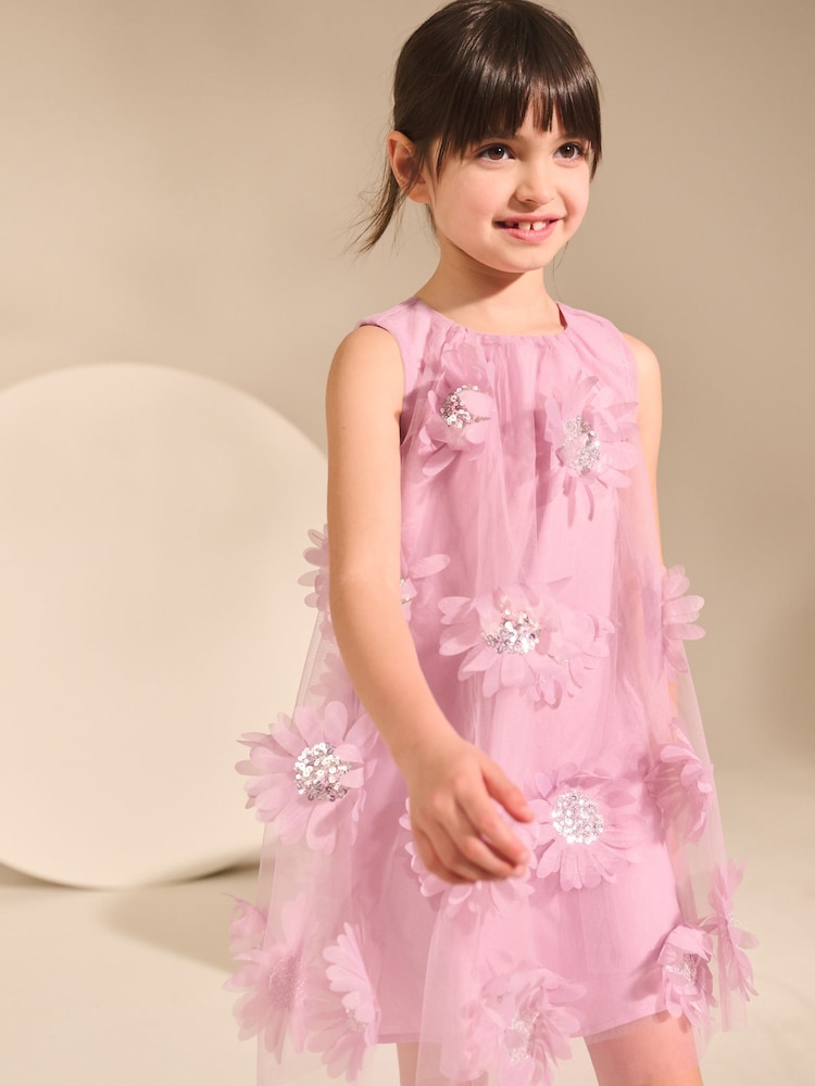 Lilac Purple 3D Floral Print Occasion Dress (3-16yrs) - Image 3 of 3