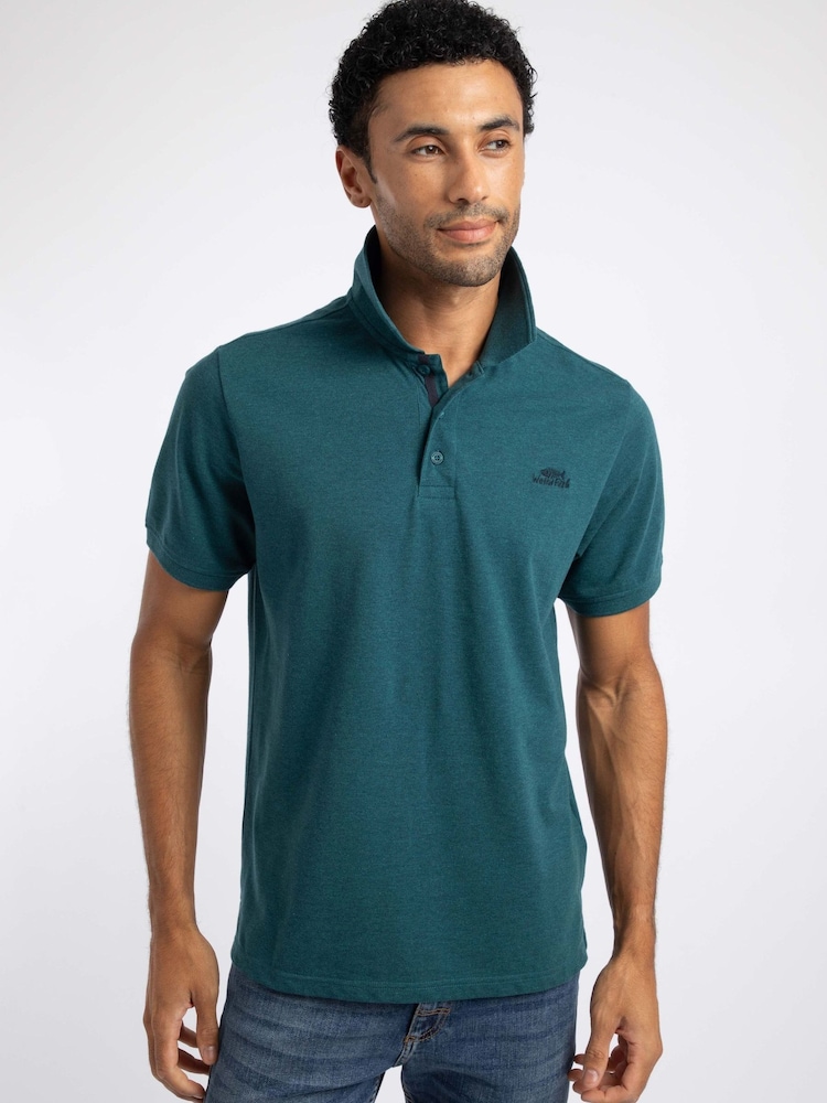 Weird Fish Blue Bobby Melange Pique Polo Shirt - Image 1 of 7 Weird Fish Blue Bobby Melange Pique Polo Shirt - Image 1 of 7