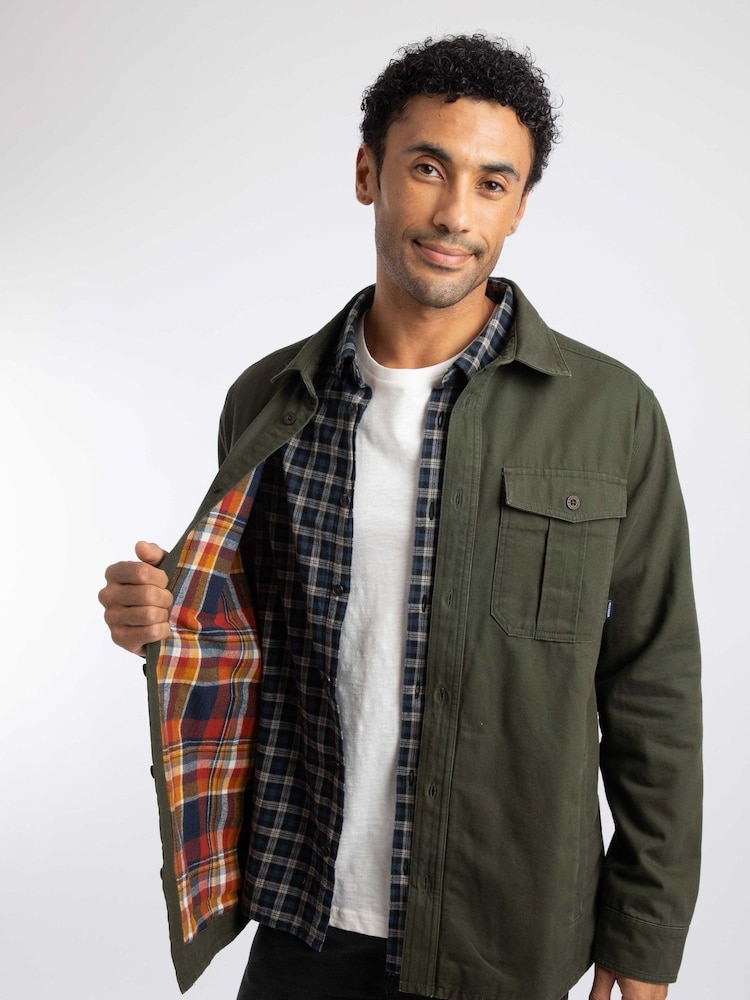 Weird Fish Green Garston Flannel Lined Twill Shirt - Image 1 of 7 Weird Fish Green Garston Flannel Lined Twill Shirt - Image 1 of 7