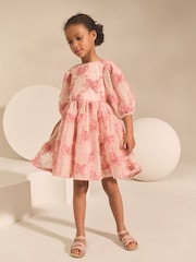 Pink Bow Embellished Mesh Dress (3-16yrs) - Image 1 of 8