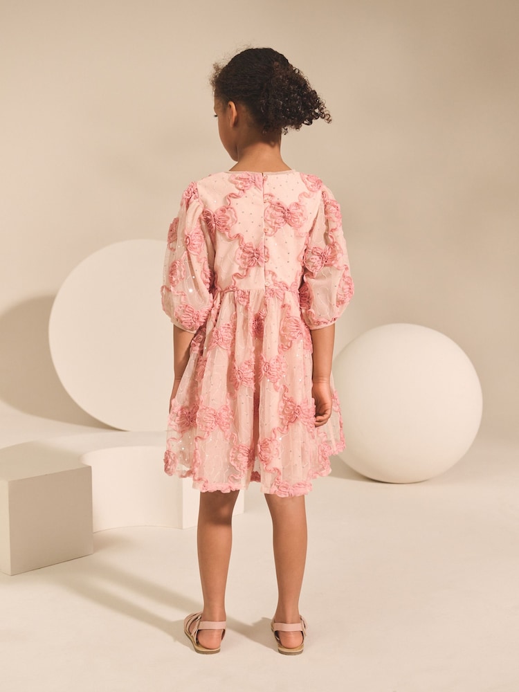 Buy Pink Bow Embellished Mesh Dress (3-16yrs) from Next USA