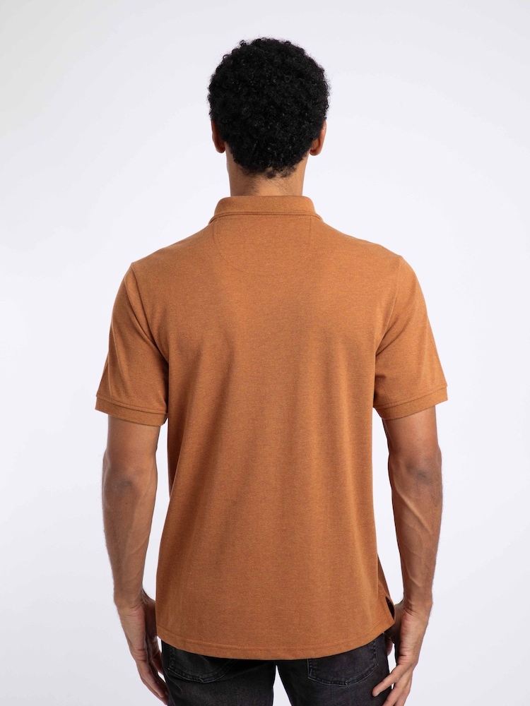 Weird Fish Orange Bobby Melange Pique Polo Shirt - Image 2 of 6 Weird Fish Orange Bobby Melange Pique Polo Shirt - Image 2 of 6