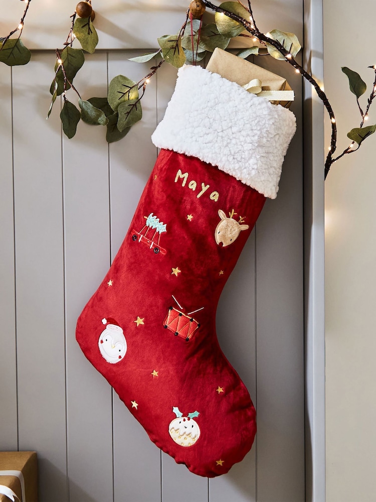 Personalised Red Embroidered Christmas Stockings by My 1st Years - Image 1 of 3