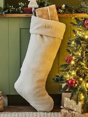 Personalised Name Cream Borg Christmas Stockings by My 1st Years - Image 1 of 3