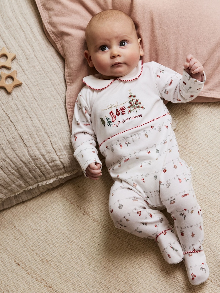 White My First Baby Christmas Sleepsuit (0-18mths) - Image 1 of 15 White My First Baby Christmas Sleepsuit (0-18mths) - Image 1 of 15