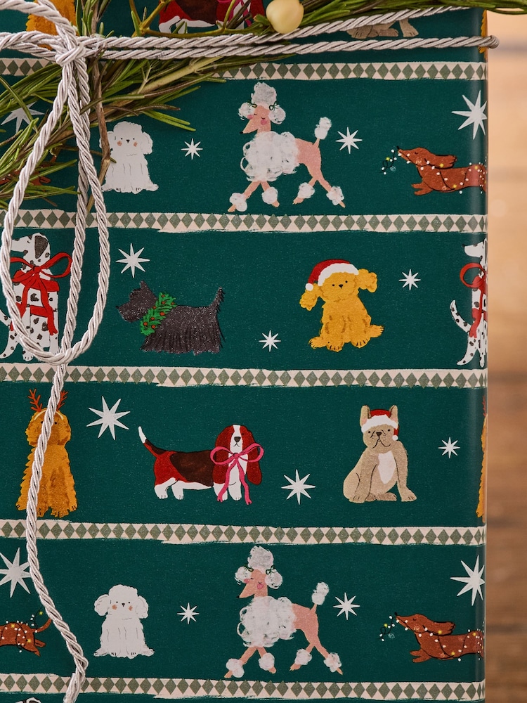 Green Festive Dogs Extra Wide, 10m Christmas Wrapping Papers - Image 2 of 4