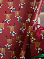 Red Reindeers Extra Wide, 10m Christmas Wrapping Papers - Image 1 of 4