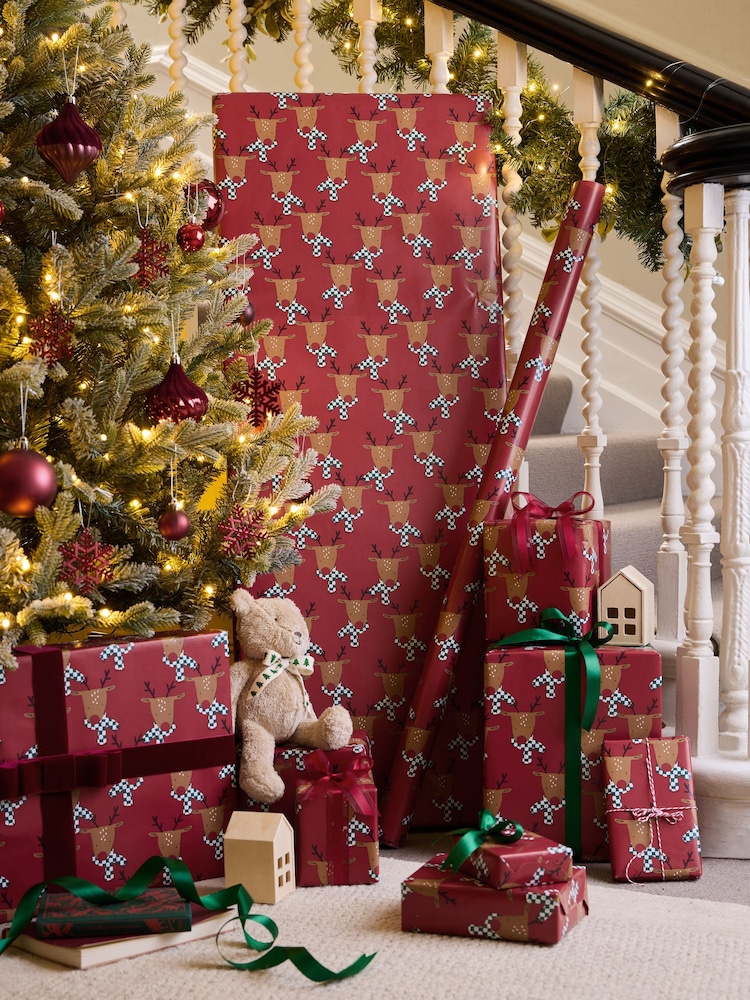 Red Reindeers Extra Wide, 10m Christmas Wrapping Papers - Image 2 of 4