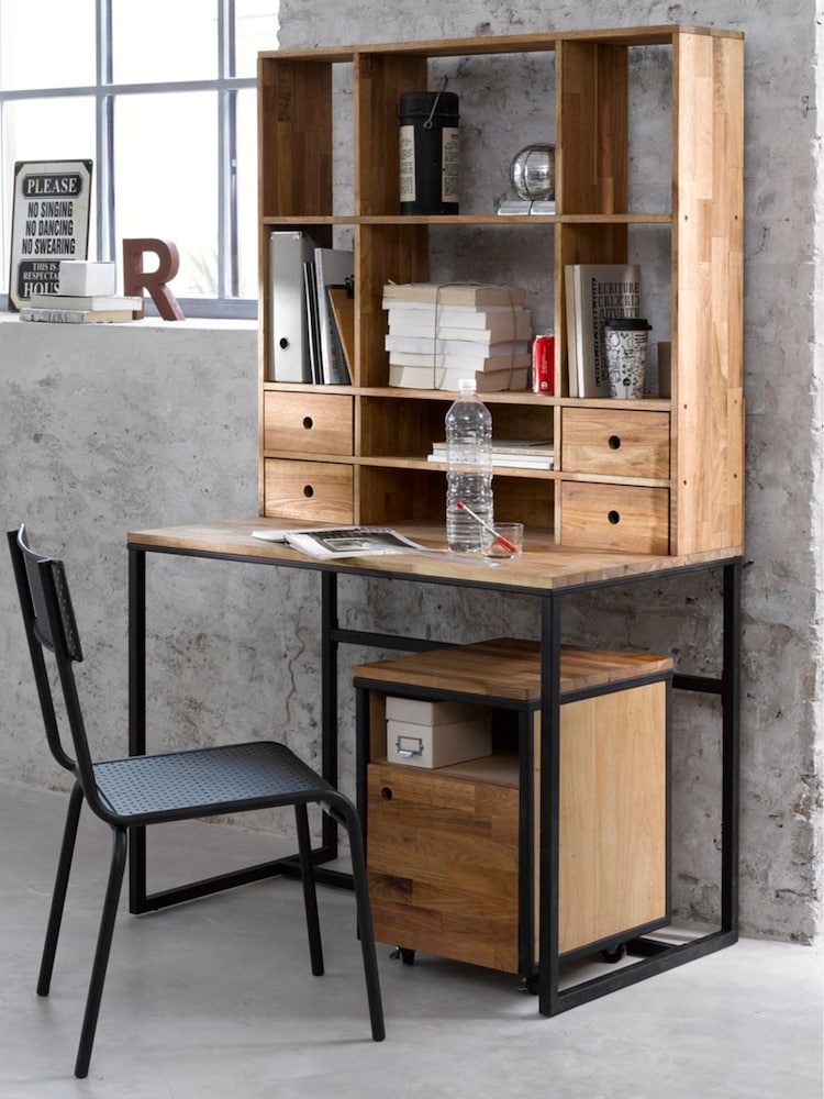La Redoute Intérieurs Oak and Black Hiba Oak & Metal Extendable Desk - Image 1 of 6
