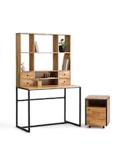 La Redoute Intérieurs Oak and Black Hiba Oak & Metal Extendable Desk - Image 3 of 6