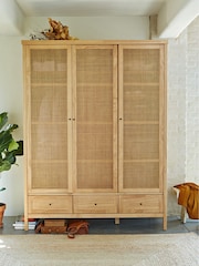 La Redoute Intérieurs Natural Gabin Solid Pine & Rattan Triple Wardrobe - Image 1 of 6