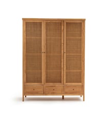 La Redoute Intérieurs Natural Gabin Solid Pine & Rattan Triple Wardrobe - Image 2 of 6