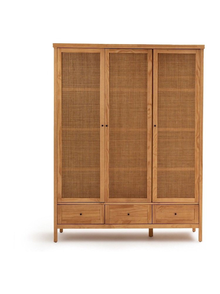 La Redoute Intérieurs Natural Gabin Solid Pine & Rattan Triple Wardrobe - Image 2 of 6