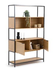 La Redoute Intérieurs Natural Volga Wood  Metal Shelving Unit with 2 Compartmen Doors - Image 2 of 5