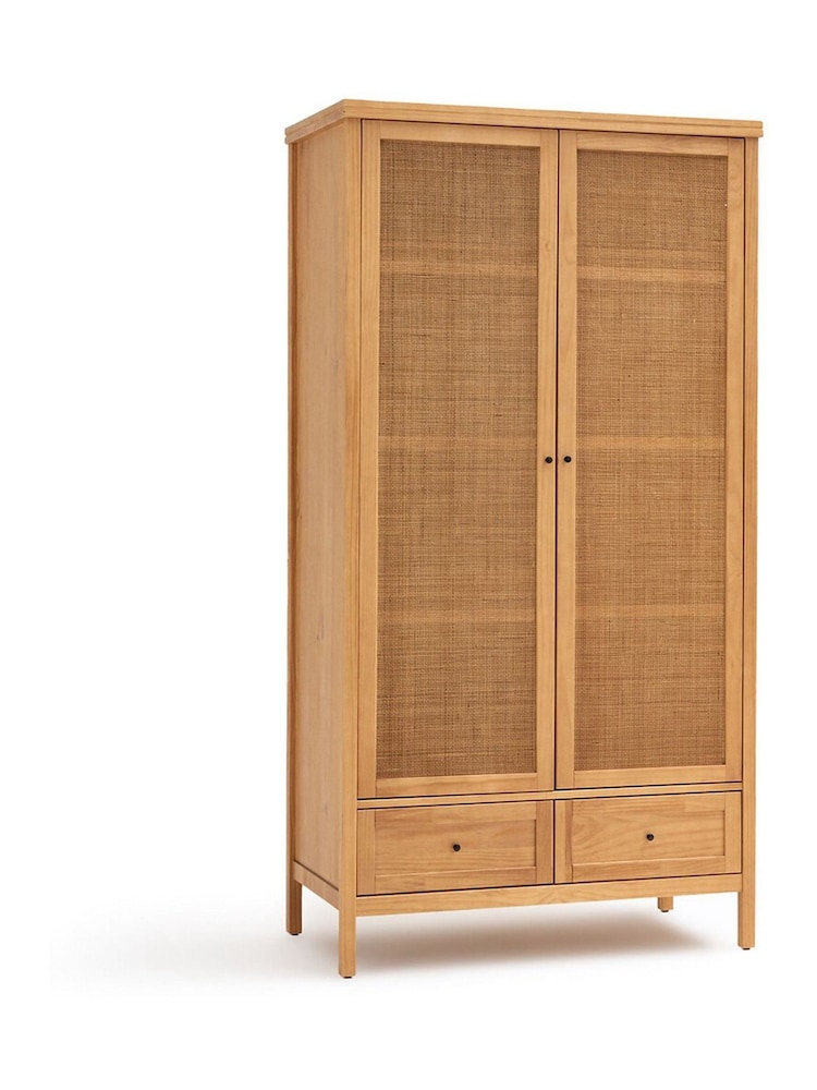 La Redoute Intérieurs Natural Gabin Solid Pine & Rattan 2-Door Wardrobe - Image 2 of 5