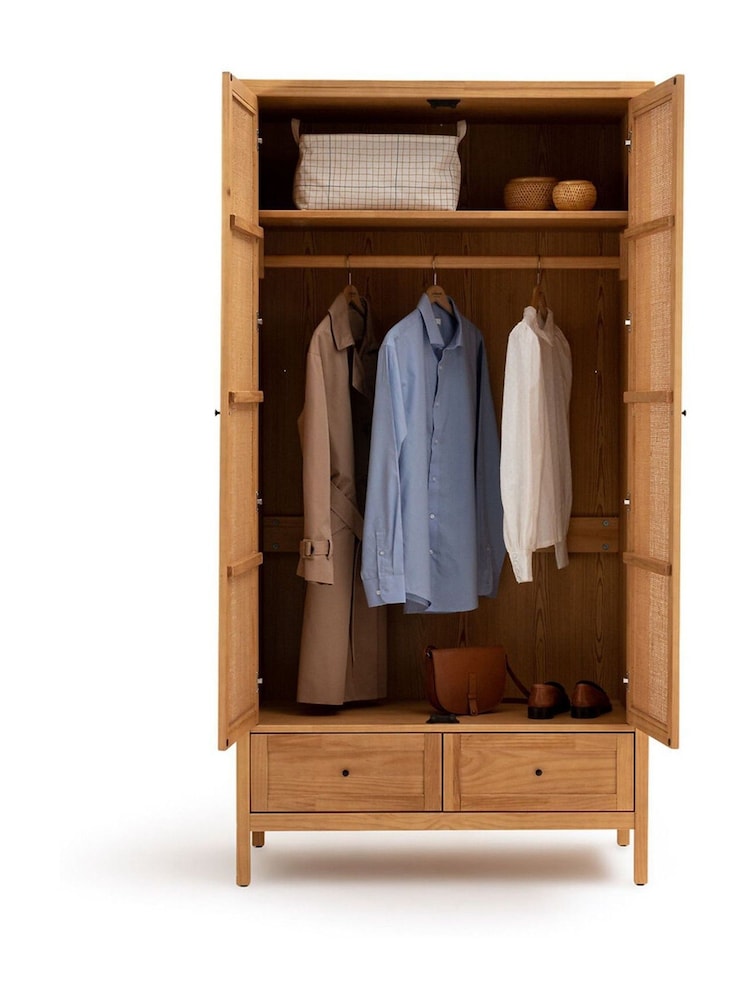 La Redoute Intérieurs Natural Gabin Solid Pine & Rattan 2-Door Wardrobe - Image 5 of 5