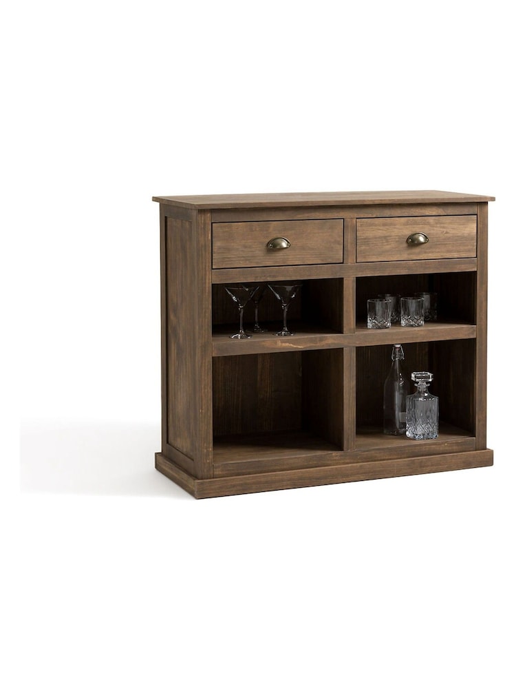La Redoute Intérieurs Brown Lunja Solid Pine 2-Drawer Bar Cabinet - Image 2 of 5