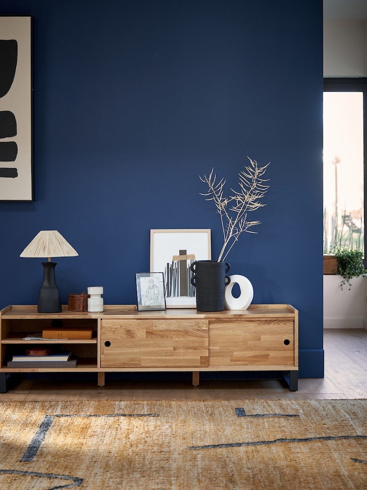 La Redoute Intérieurs Natural Hiba Solid Oak & Steel TV Unit - Image 1 of 6