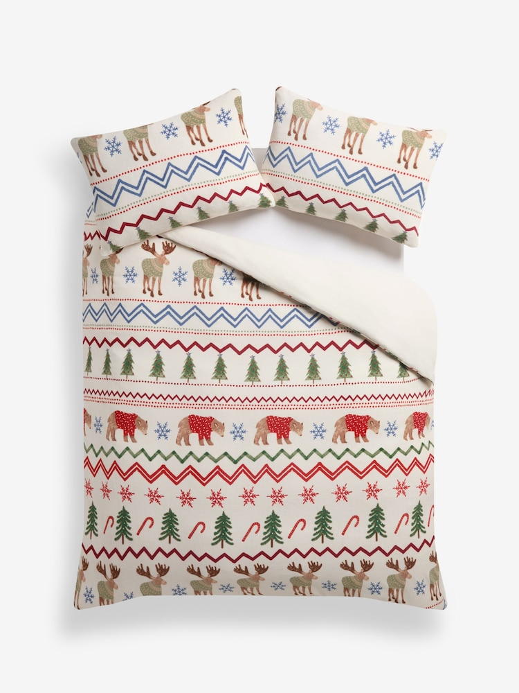 Natural Bertie and Moose Christmas Fleece Duvet Cover and Pillowcase Set - Image 4 of 4