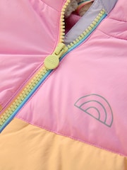 Little Bird by Jools Oliver Pink Pastel Rainbow Colourblock Shower Resistant Snowsuit - Image 8 of 10