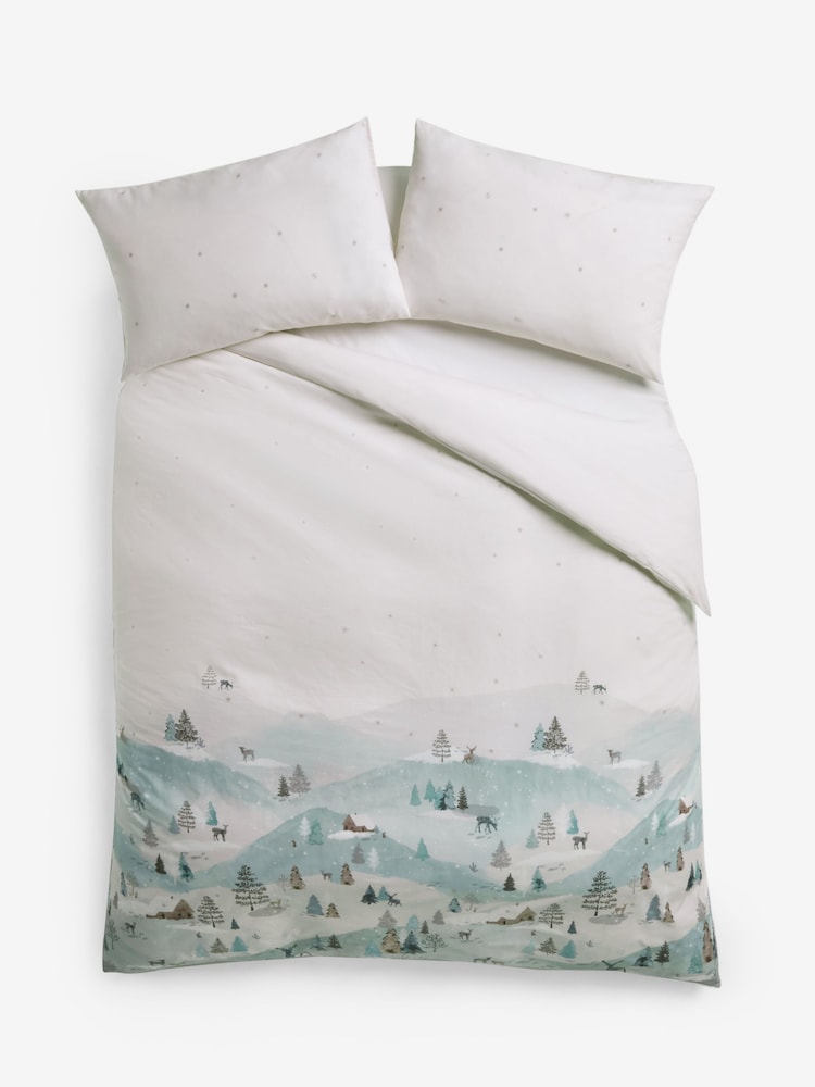 Blue/Green Winter Trees Christmas Duvet Cover and Pillowcase Set - Image 2 of 5 Blue/Green Winter Trees Christmas Duvet Cover and Pillowcase Set - Image 2 of 5