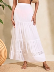 Love & Roses White Embroidered Beach Maxi Skirt - Image 1 of 4