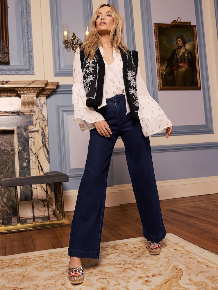 Love & Roses Black Embroidered Faux Fur Shearling Gilet - Image 2 of 4