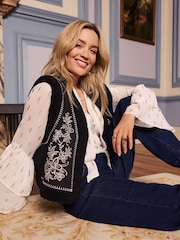 Love & Roses Black Embroidered Faux Fur Shearling Gilet - Image 3 of 4