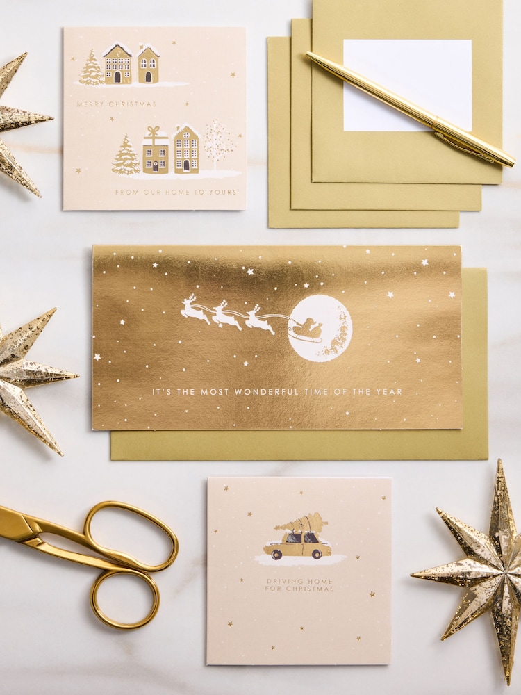 Gold Houses 20 Pack Christmas Cards - Image 1 of 3 Gold Houses 20 Pack Christmas Cards - Image 1 of 3