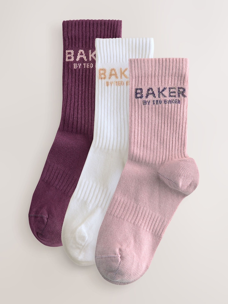 Weinrot/Ecru/Pink - Baker by Ted Baker Girls Socks 3 Pack - Bild 1 von 6
