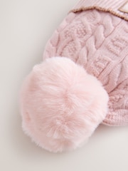 Baker by Ted Baker Girls Pink Cable Knit Beanie and Mittens Set - Image 3 of 5