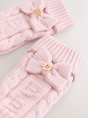 Baker by Ted Baker Girls Pink Cable Knit Beanie and Mittens Set - Image 4 of 5