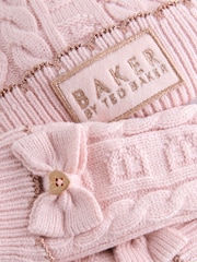 Baker by Ted Baker Girls Pink Cable Knit Beanie and Mittens Set - Image 5 of 5