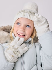 Creme - Baker by Ted Baker Girls Knitted Diamanté Bow Pom Hat and Gloves Set - Bild 2 von 11