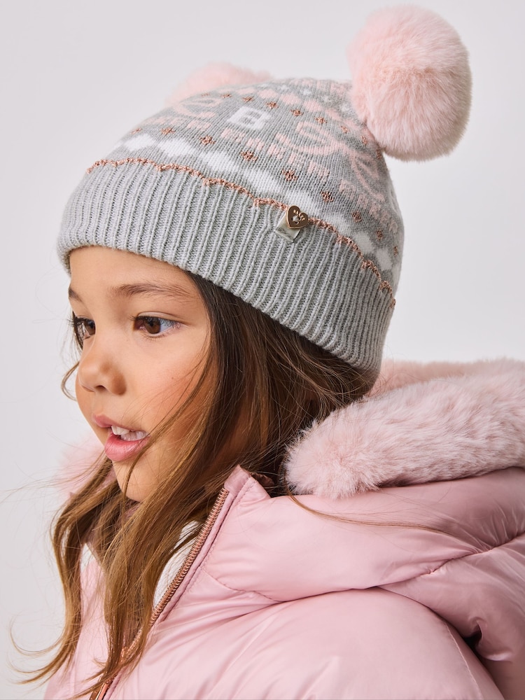 Baker By Ted Baker Girls Double Pom Eared Hat and Mittens Set - Image 2 of 5 Baker By Ted Baker Girls Double Pom Eared Hat and Mittens Set - Image 2 of 5