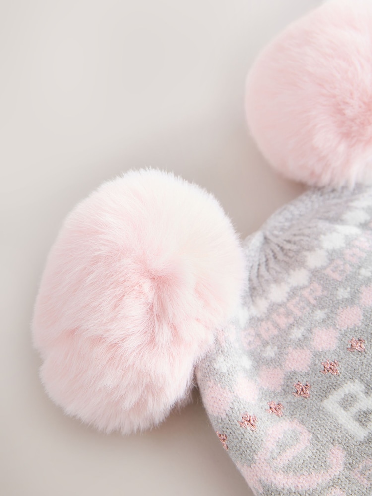 Baker By Ted Baker Girls Double Pom Eared Hat and Mittens Set - Image 5 of 5 Baker By Ted Baker Girls Double Pom Eared Hat and Mittens Set - Image 5 of 5