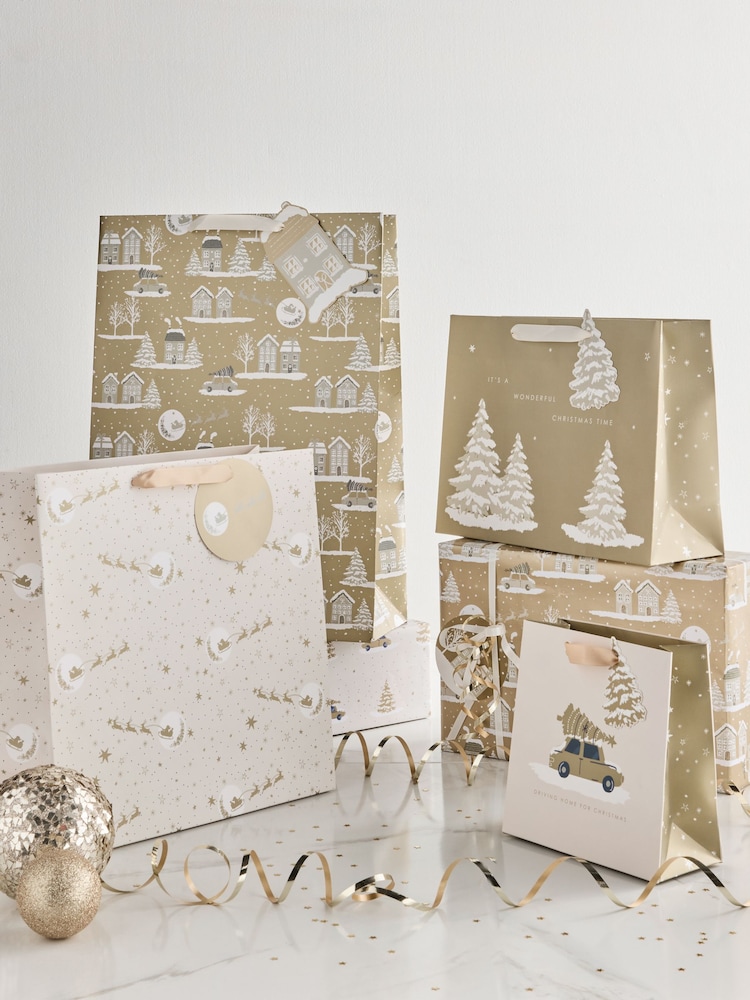 Gold Scene Christmas 4 Pack Gift Bags - Image 1 of 3