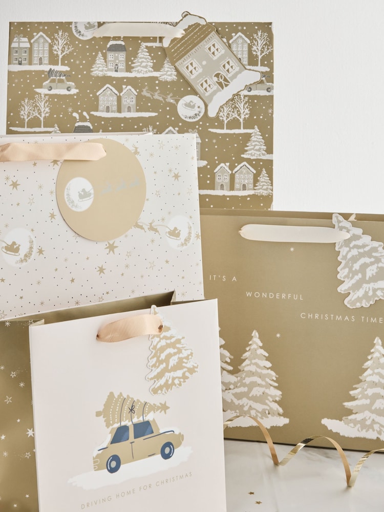 Gold Scene Christmas 4 Pack Gift Bags - Image 2 of 3