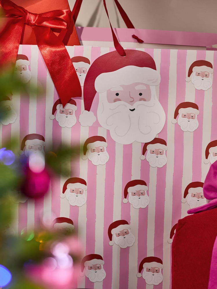 Pink Stripe Santa Christmas Large Gift Bags - Image 1 of 3