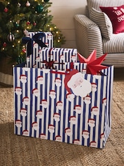 Navy Blue Stripe Santa Christmas Large Gift Bags - Image 1 of 3