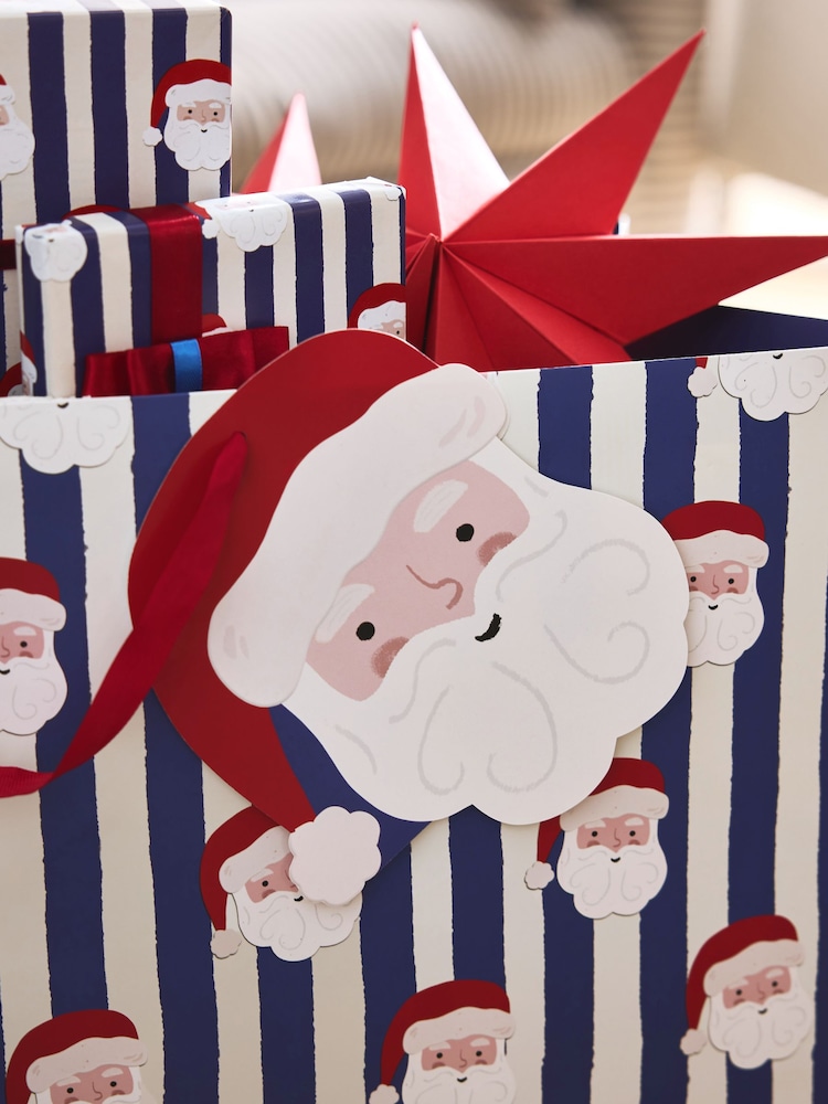 Navy Blue Stripe Santa Christmas Large Gift Bags - Image 2 of 3