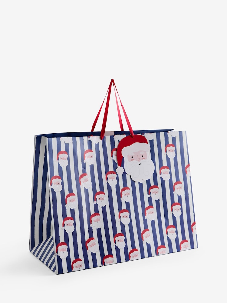 Navy Blue Stripe Santa Christmas Large Gift Bags - Image 3 of 3