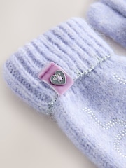 Flieder-Violett - Baker by Ted Baker Girls Knitted Diamanté Bow Pom Hat and Gloves Set - Bild 4 von 5