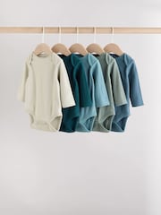 Blue Baby Long Sleeve Bodysuits 5 Pack - Image 1 of 14