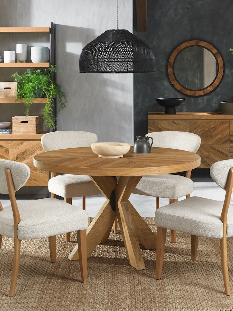 Bentley Designs Rustic Oak Ellipse Round Table Wooden Legs - Image 1 of 5 Bentley Designs Rustic Oak Ellipse Round Table Wooden Legs - Image 1 of 5