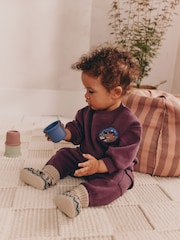 Burgundy Red Bear Baby Sweatshirt and Joggers Set (0mths-2yrs) - Image 1 of 16