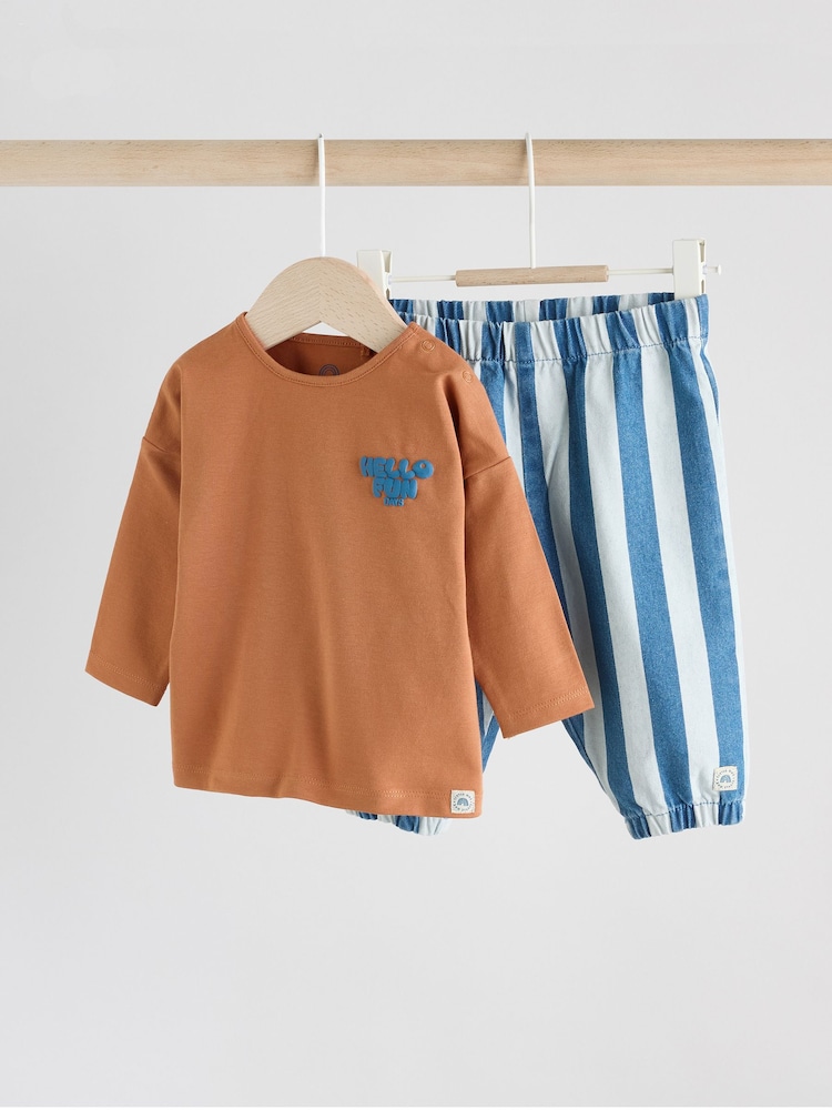 Rust/Blue Stripe Baby Top and Trousers Set (0mths-2yrs) - Image 1 of 10 Rust/Blue Stripe Baby Top and Trousers Set (0mths-2yrs) - Image 1 of 10